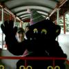 Whalom Park mascot, Simon Looney Bear taking a ride on the Train, with Mr. Dave Caron.
